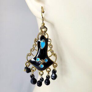 Filigree Black and Blue Triangular Shaped Fashion Earrings